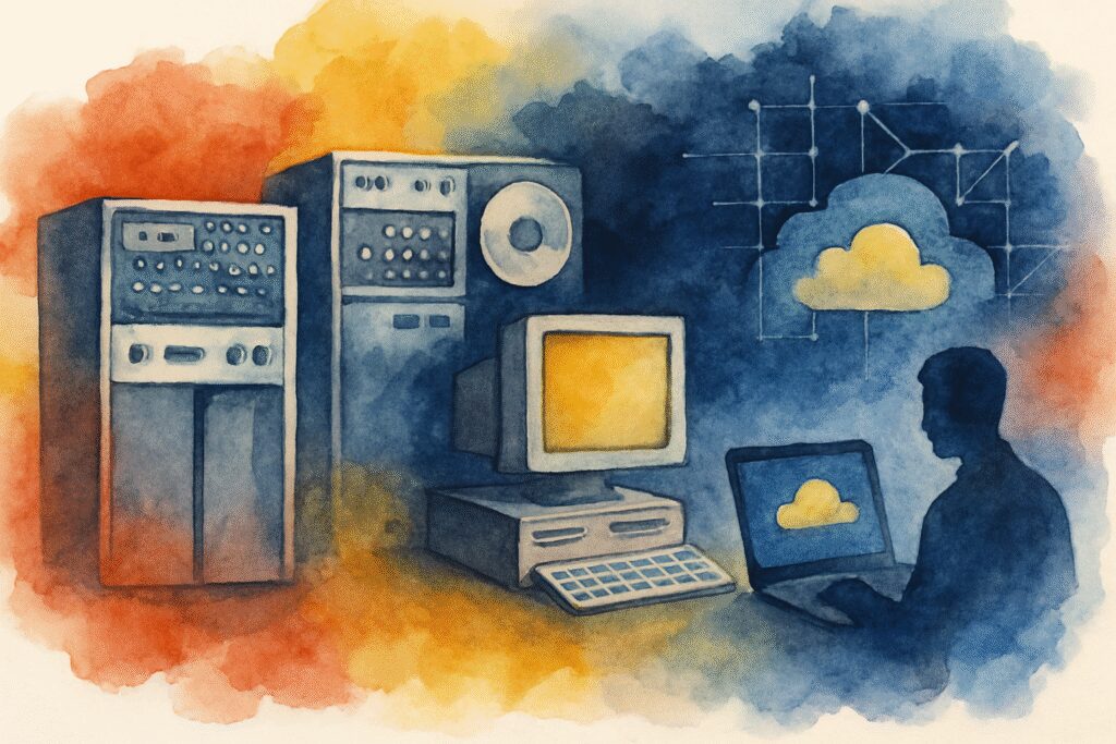 Diseño visual sobre la administración informática y avances tecnológicos