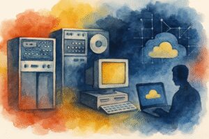 Diseño visual sobre la administración informática y avances tecnológicos